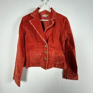 Tulle Womens Coral Corduroy Cropped Blazer Jacket Small Button Front Pockets